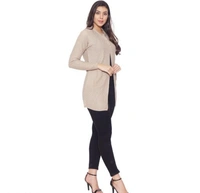 CALPTON  Self Design/Knitted Design  Acrylic Cream Full Sleeves  Long Cardigan/ Shrug Beign - M, Cream, Acrylic, Pack of1